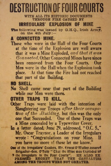 Handbill issued by the Free State about the destruction of the Four Courts (NMI Collection) Image