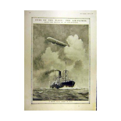 An SS Class blimp escorts a merchant ship, from The Graphic, 2 June 1917 Image
