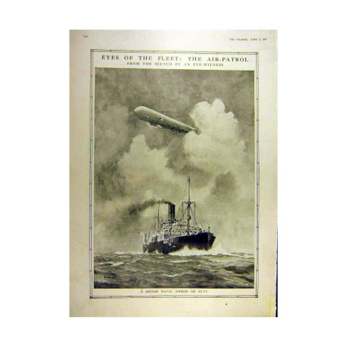 An SS Class blimp escorts a merchant ship, from The Graphic, 2 June 1917 Image